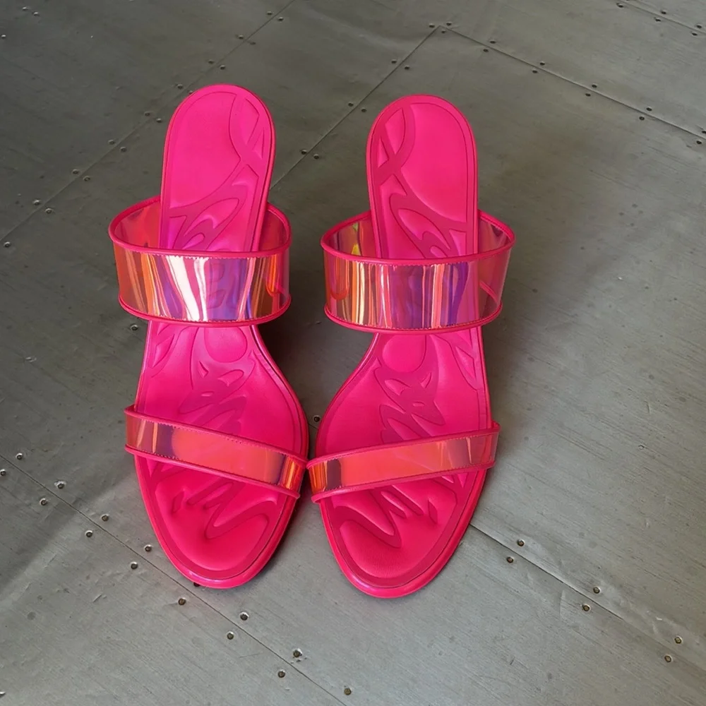 Christian Louboutin just loubi pink neon stiletto sandal pvc sz 39 85mm